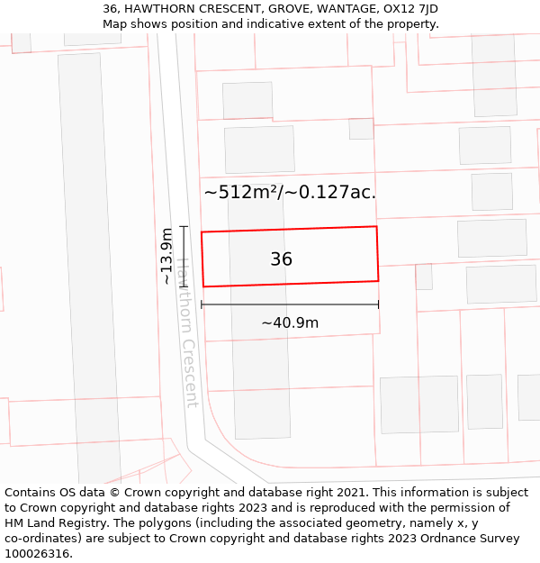 36, HAWTHORN CRESCENT, GROVE, WANTAGE, OX12 7JD: Plot and title map