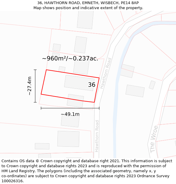 36, HAWTHORN ROAD, EMNETH, WISBECH, PE14 8AP: Plot and title map