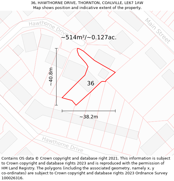 36, HAWTHORNE DRIVE, THORNTON, COALVILLE, LE67 1AW: Plot and title map