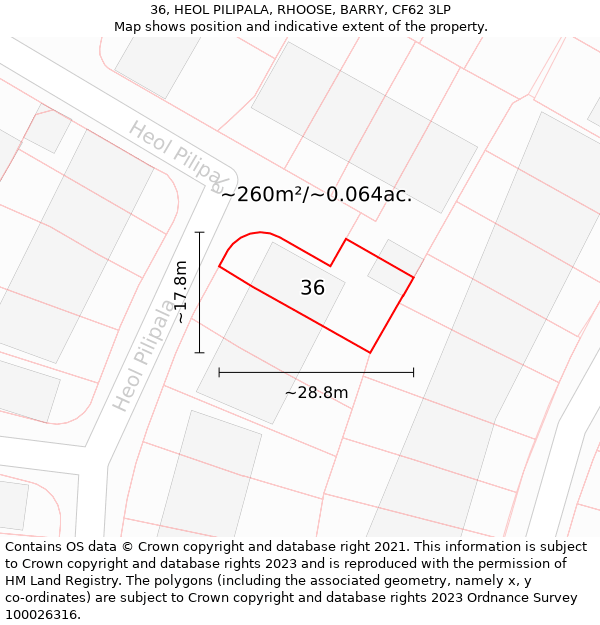 36, HEOL PILIPALA, RHOOSE, BARRY, CF62 3LP: Plot and title map