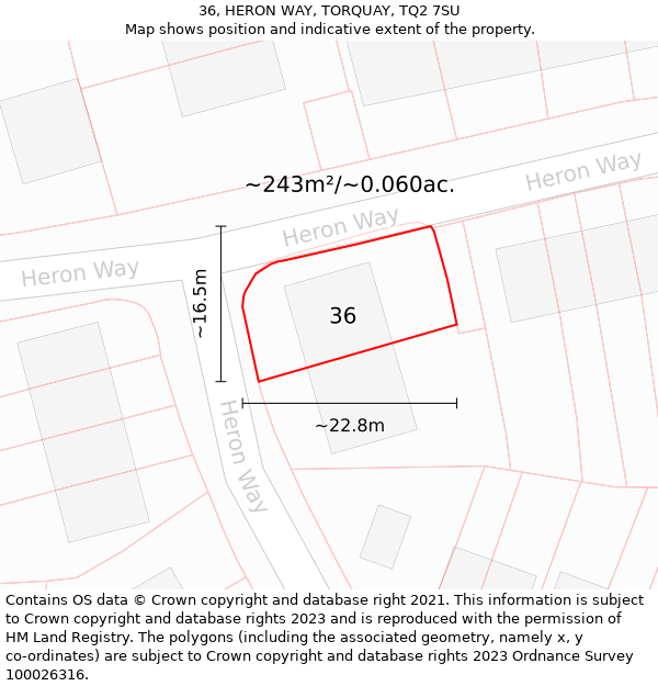 36, HERON WAY, TORQUAY, TQ2 7SU: Plot and title map