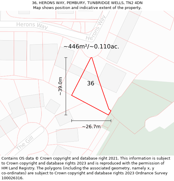 36, HERONS WAY, PEMBURY, TUNBRIDGE WELLS, TN2 4DN: Plot and title map