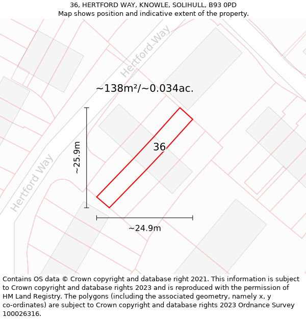 36, HERTFORD WAY, KNOWLE, SOLIHULL, B93 0PD: Plot and title map