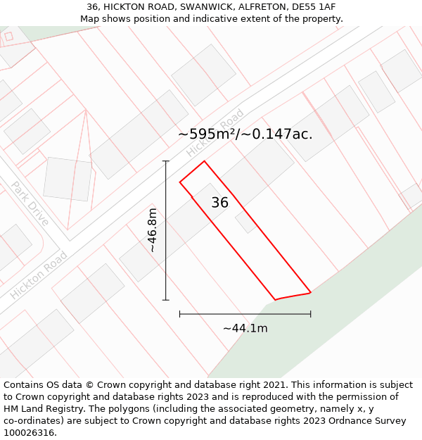 36, HICKTON ROAD, SWANWICK, ALFRETON, DE55 1AF: Plot and title map