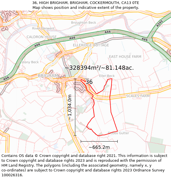 36, HIGH BRIGHAM, BRIGHAM, COCKERMOUTH, CA13 0TE: Plot and title map