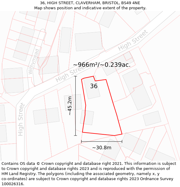 36, HIGH STREET, CLAVERHAM, BRISTOL, BS49 4NE: Plot and title map