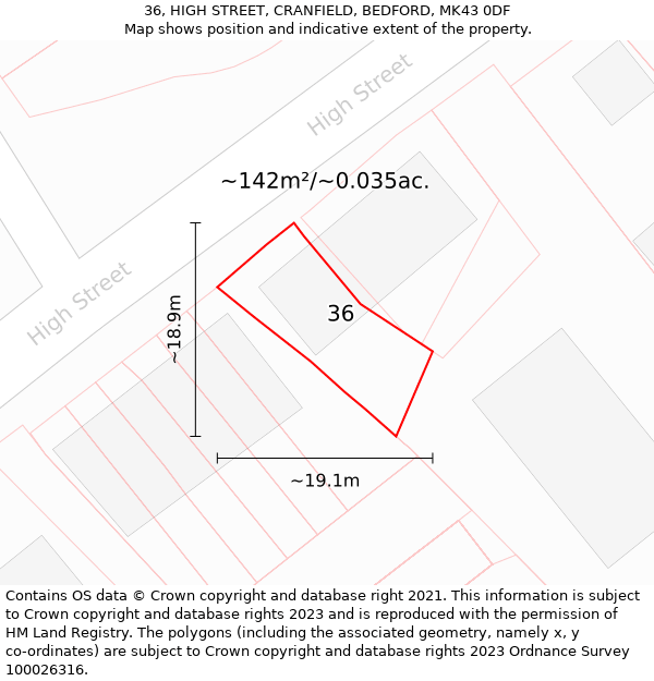 36, HIGH STREET, CRANFIELD, BEDFORD, MK43 0DF: Plot and title map