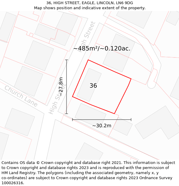 36, HIGH STREET, EAGLE, LINCOLN, LN6 9DG: Plot and title map