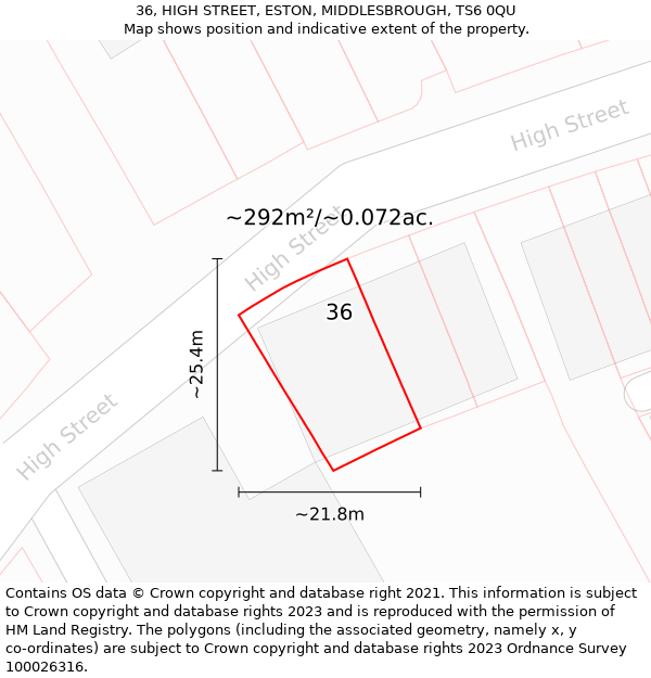 36, HIGH STREET, ESTON, MIDDLESBROUGH, TS6 0QU: Plot and title map