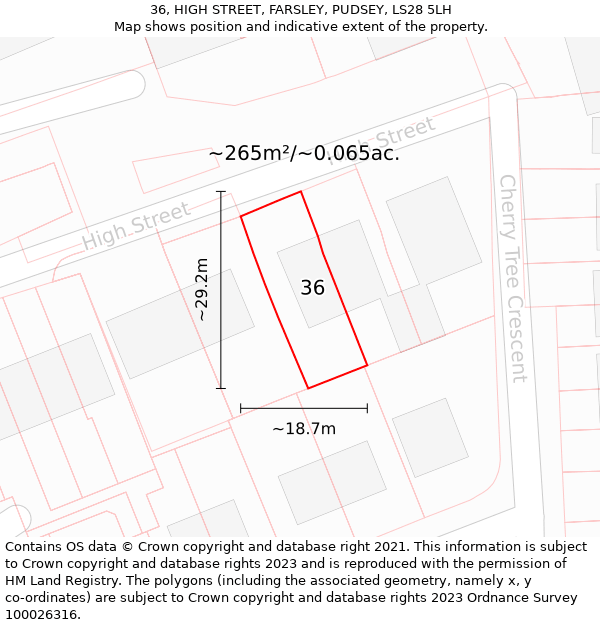 36, HIGH STREET, FARSLEY, PUDSEY, LS28 5LH: Plot and title map