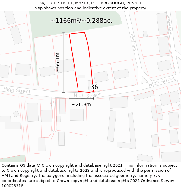 36, HIGH STREET, MAXEY, PETERBOROUGH, PE6 9EE: Plot and title map