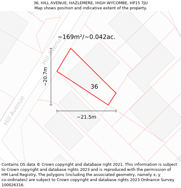 36, HILL AVENUE, HAZLEMERE, HIGH WYCOMBE, HP15 7JU: Plot and title map