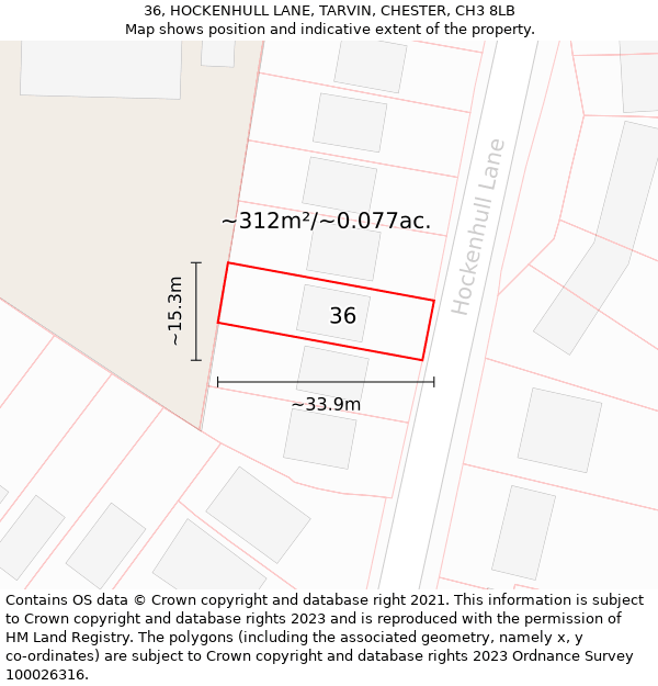 36, HOCKENHULL LANE, TARVIN, CHESTER, CH3 8LB: Plot and title map