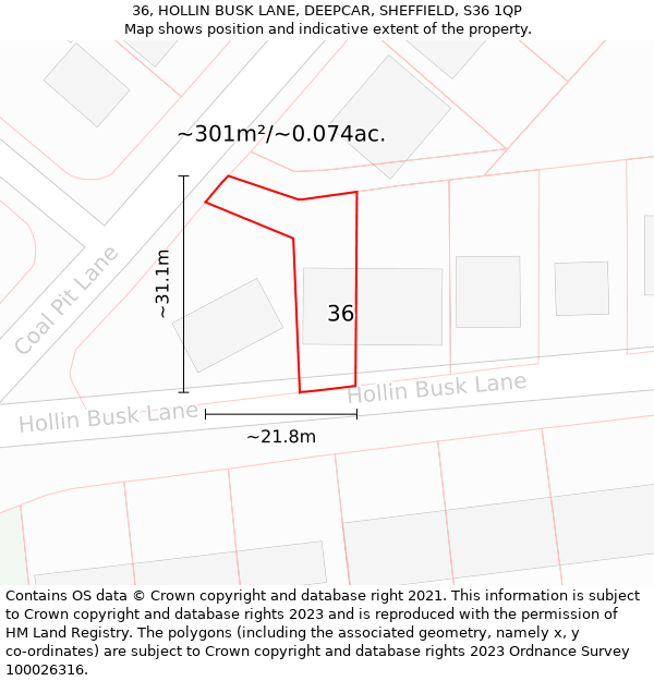 36, HOLLIN BUSK LANE, DEEPCAR, SHEFFIELD, S36 1QP: Plot and title map