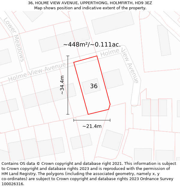 36, HOLME VIEW AVENUE, UPPERTHONG, HOLMFIRTH, HD9 3EZ: Plot and title map