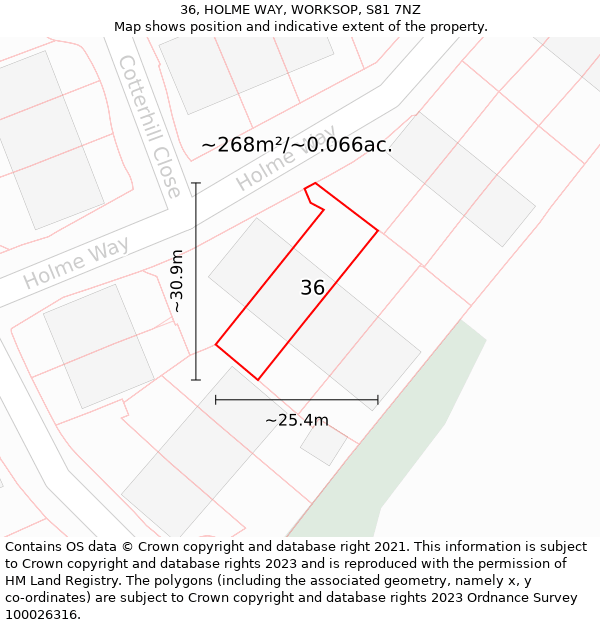 36, HOLME WAY, WORKSOP, S81 7NZ: Plot and title map