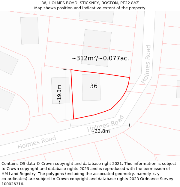 36, HOLMES ROAD, STICKNEY, BOSTON, PE22 8AZ: Plot and title map