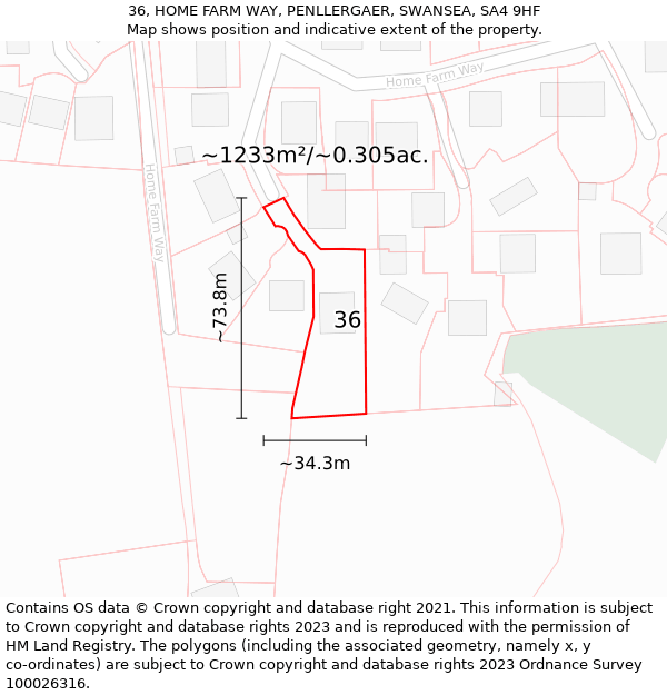 36, HOME FARM WAY, PENLLERGAER, SWANSEA, SA4 9HF: Plot and title map