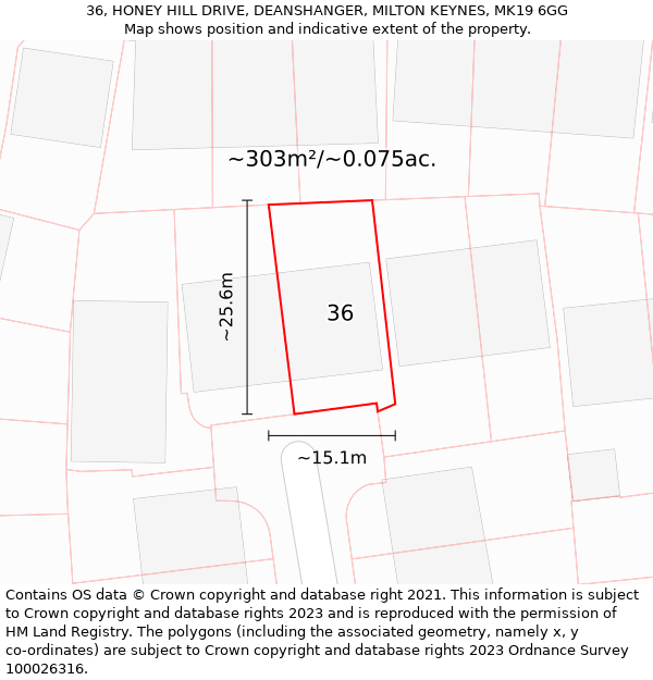 36, HONEY HILL DRIVE, DEANSHANGER, MILTON KEYNES, MK19 6GG: Plot and title map