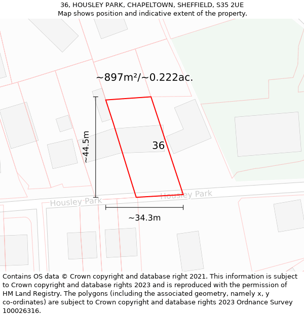 36, HOUSLEY PARK, CHAPELTOWN, SHEFFIELD, S35 2UE: Plot and title map