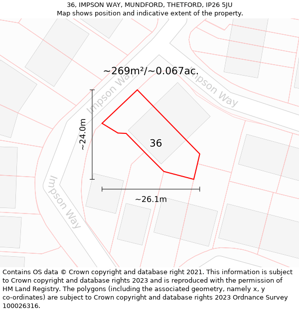 36, IMPSON WAY, MUNDFORD, THETFORD, IP26 5JU: Plot and title map