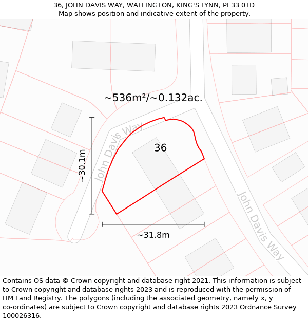 36, JOHN DAVIS WAY, WATLINGTON, KING'S LYNN, PE33 0TD: Plot and title map