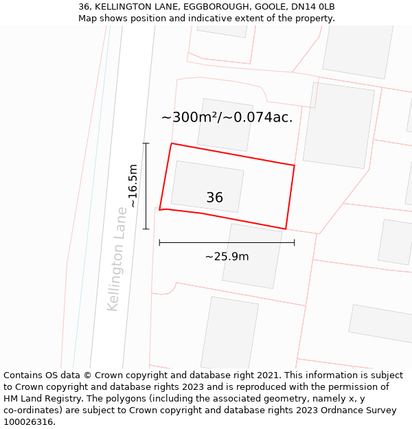 36, KELLINGTON LANE, EGGBOROUGH, GOOLE, DN14 0LB: Plot and title map