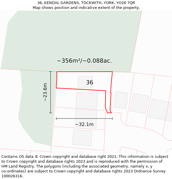 36, KENDAL GARDENS, TOCKWITH, YORK, YO26 7QR: Plot and title map