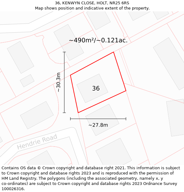 36, KENWYN CLOSE, HOLT, NR25 6RS: Plot and title map