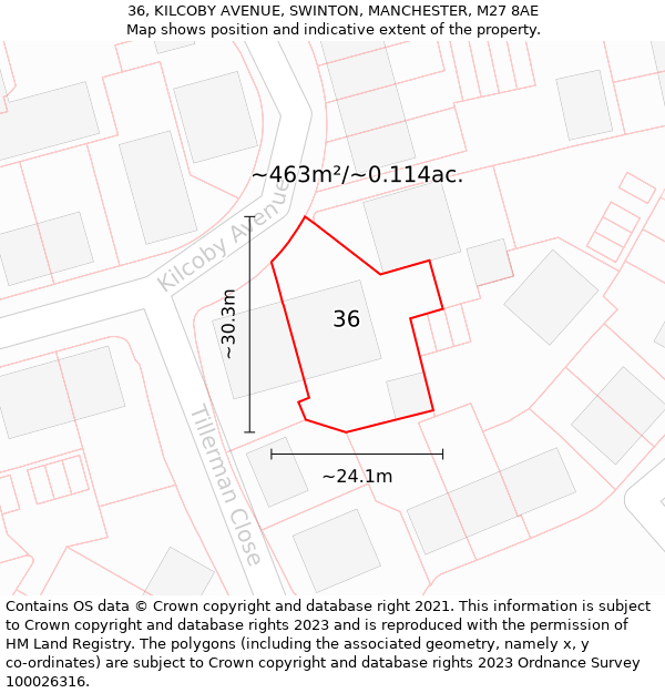 36, KILCOBY AVENUE, SWINTON, MANCHESTER, M27 8AE: Plot and title map