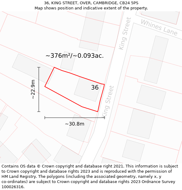 36, KING STREET, OVER, CAMBRIDGE, CB24 5PS: Plot and title map