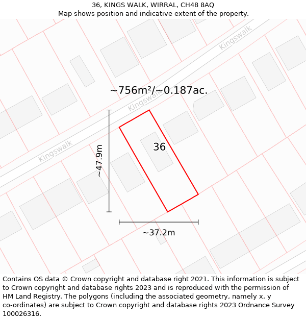 36, KINGS WALK, WIRRAL, CH48 8AQ: Plot and title map