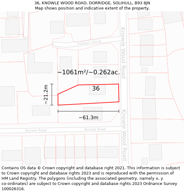 36, KNOWLE WOOD ROAD, DORRIDGE, SOLIHULL, B93 8JN: Plot and title map