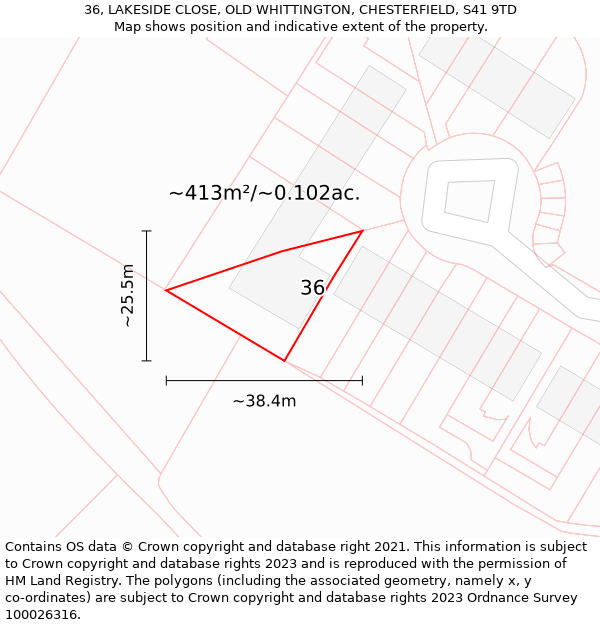 36, LAKESIDE CLOSE, OLD WHITTINGTON, CHESTERFIELD, S41 9TD: Plot and title map