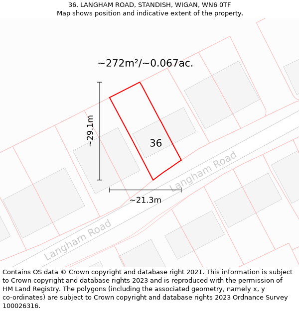 36, LANGHAM ROAD, STANDISH, WIGAN, WN6 0TF: Plot and title map