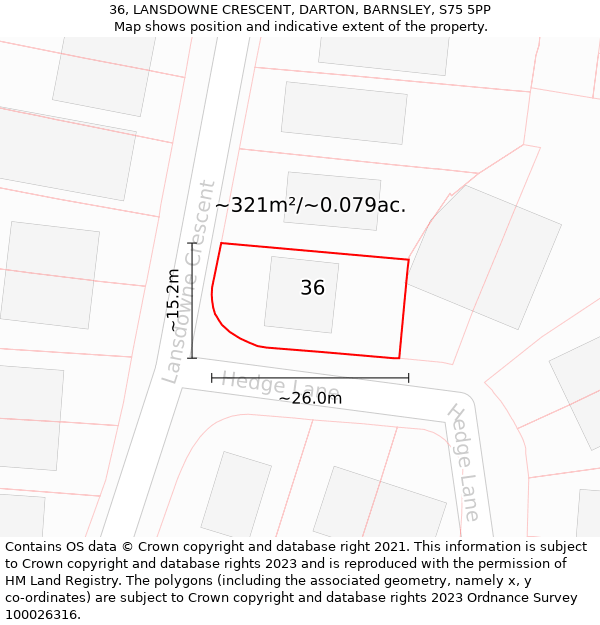 36, LANSDOWNE CRESCENT, DARTON, BARNSLEY, S75 5PP: Plot and title map