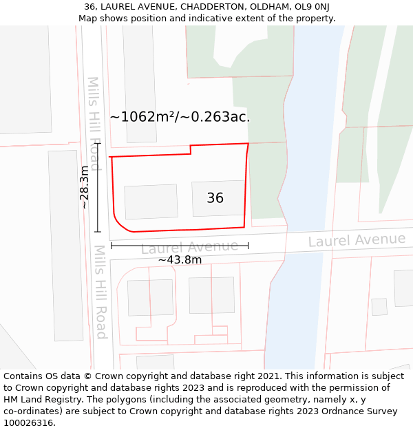 36, LAUREL AVENUE, CHADDERTON, OLDHAM, OL9 0NJ: Plot and title map