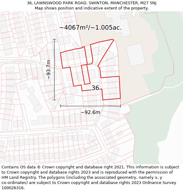 36, LAWNSWOOD PARK ROAD, SWINTON, MANCHESTER, M27 5NJ: Plot and title map