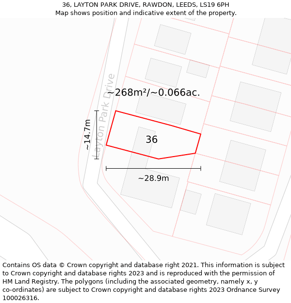 36, LAYTON PARK DRIVE, RAWDON, LEEDS, LS19 6PH: Plot and title map