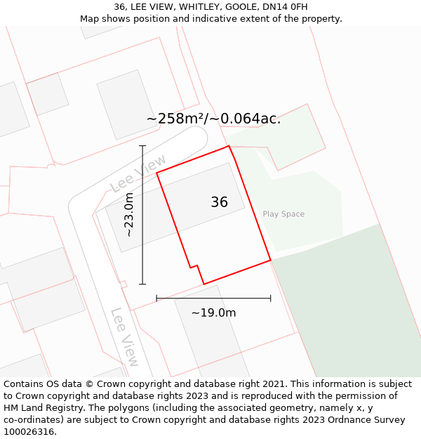 36, LEE VIEW, WHITLEY, GOOLE, DN14 0FH: Plot and title map