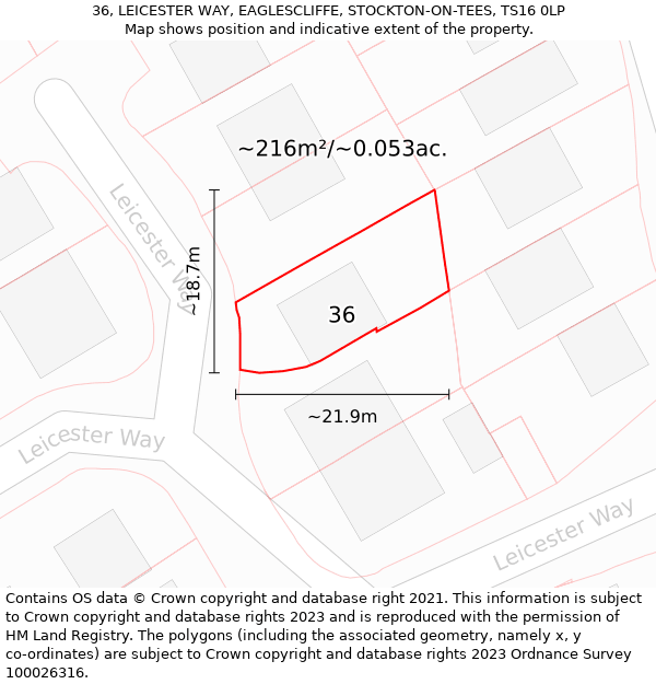 36, LEICESTER WAY, EAGLESCLIFFE, STOCKTON-ON-TEES, TS16 0LP: Plot and title map
