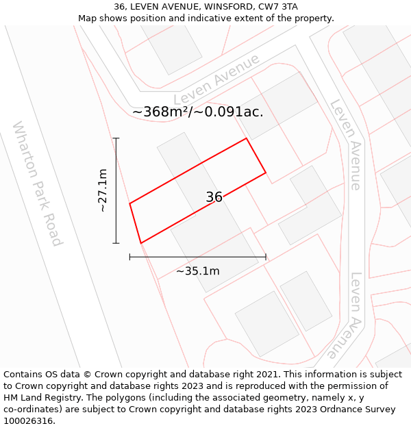 36, LEVEN AVENUE, WINSFORD, CW7 3TA: Plot and title map