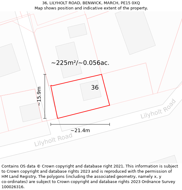 36, LILYHOLT ROAD, BENWICK, MARCH, PE15 0XQ: Plot and title map