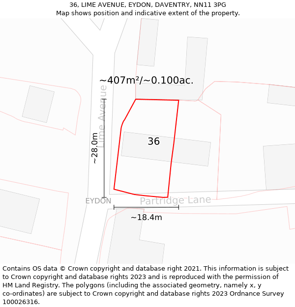 36, LIME AVENUE, EYDON, DAVENTRY, NN11 3PG: Plot and title map