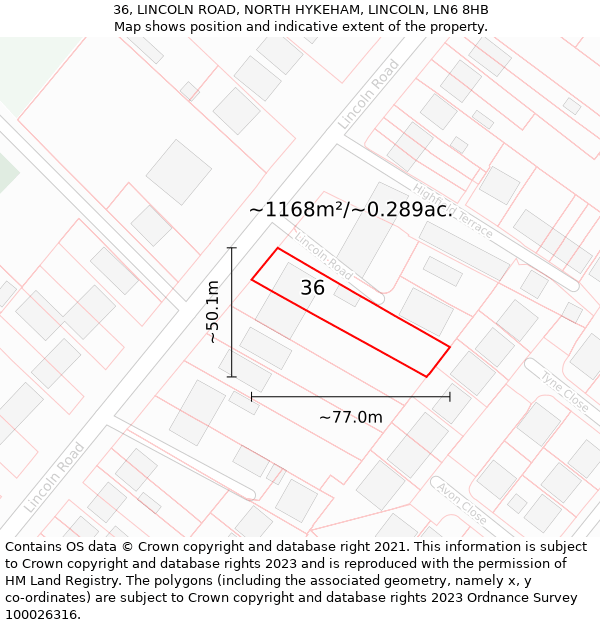 36, LINCOLN ROAD, NORTH HYKEHAM, LINCOLN, LN6 8HB: Plot and title map