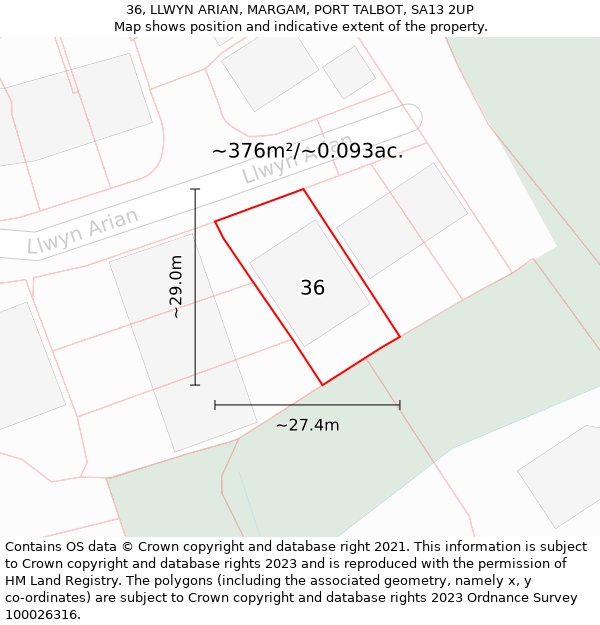 36, LLWYN ARIAN, MARGAM, PORT TALBOT, SA13 2UP: Plot and title map