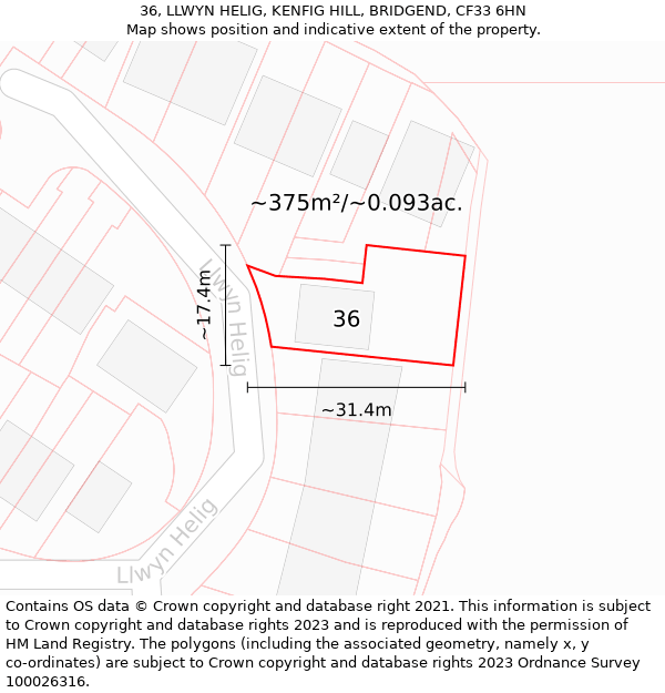 36, LLWYN HELIG, KENFIG HILL, BRIDGEND, CF33 6HN: Plot and title map