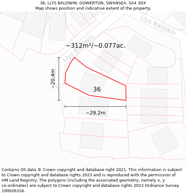 36, LLYS BALDWIN, GOWERTON, SWANSEA, SA4 3DX: Plot and title map