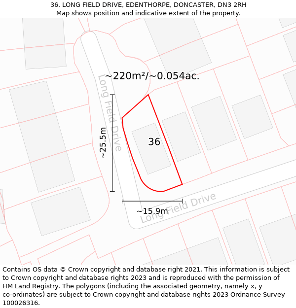 36, LONG FIELD DRIVE, EDENTHORPE, DONCASTER, DN3 2RH: Plot and title map