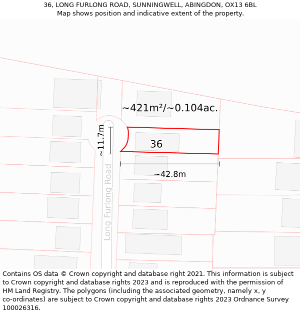 36, LONG FURLONG ROAD, SUNNINGWELL, ABINGDON, OX13 6BL: Plot and title map